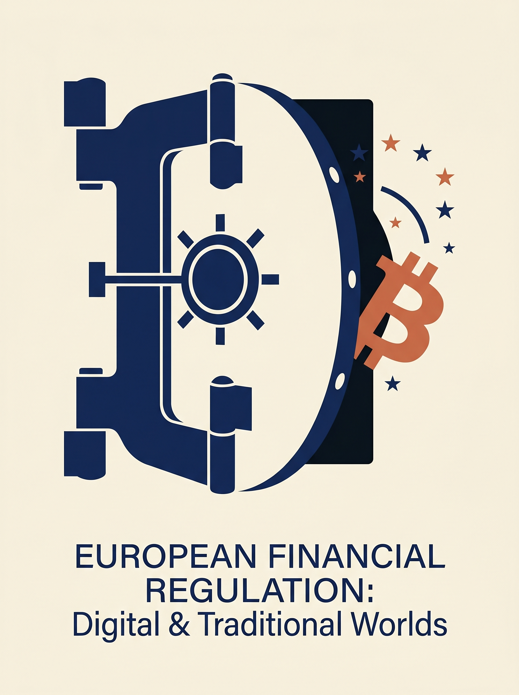 Illustratie van een Europese bankkluis met Bitcoin-symbool — Europese financiele regelgeving voor digitale en traditionele werelden